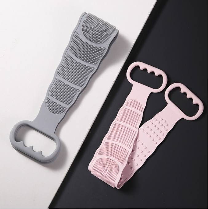 Grey Silicone Shower Brush Double Side Shower Exfoliating Belt