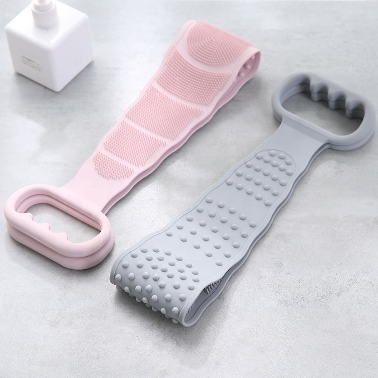 Pink Silicone Shower Brush Double Side Shower Exfoliating Belt